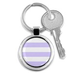 Horizontal Stripes - White and Pale Lavender Violet Key Chain (Round)