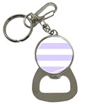 Horizontal Stripes - White and Pale Lavender Violet Bottle Opener Key Chain
