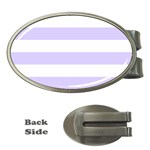Horizontal Stripes - White and Pale Lavender Violet Money Clip (Oval)