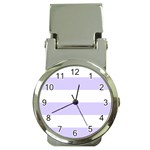 Horizontal Stripes - White and Pale Lavender Violet Money Clip Watch