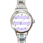Horizontal Stripes - White and Pale Lavender Violet Round Italian Charm Watch