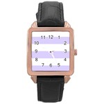 Horizontal Stripes - White and Pale Lavender Violet Rose Gold Leather Watch