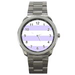 Horizontal Stripes - White and Pale Lavender Violet Sport Metal Watch