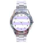 Horizontal Stripes - White and Pale Lavender Violet Stainless Steel Analogue Watch
