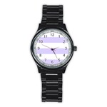 Horizontal Stripes - White and Pale Lavender Violet Stainless Steel Round Watch