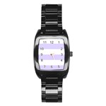 Horizontal Stripes - White and Pale Lavender Violet Stainless Steel Barrel Watch