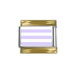 Horizontal Stripes - White and Pale Lavender Violet Gold Trim Italian Charm (9mm)