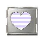 Horizontal Stripes - White and Pale Lavender Violet Mega Link Heart Italian Charm (18mm)