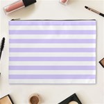 Horizontal Stripes - White and Pale Lavender Violet Cosmetic Bag (XL)