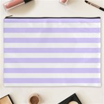 Horizontal Stripes - White and Pale Lavender Violet Cosmetic Bag (XXXL)