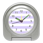 Horizontal Stripes - White and Pale Lavender Violet Desk Alarm Clock