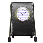 Horizontal Stripes - White and Pale Lavender Violet Pen Holder Desk Clock