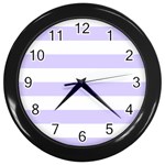 Horizontal Stripes - White and Pale Lavender Violet Wall Clock (Black)