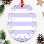 Horizontal Stripes - White and Pale Lavender Violet Ornament (Bell) Ornament (Oval Filigree)
