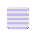 Horizontal Stripes - White and Pale Lavender Violet Rubber Coaster (Square)