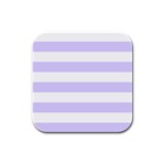 Horizontal Stripes - White and Pale Lavender Violet Rubber Square Coaster (4 pack)