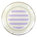 Horizontal Stripes - White and Pale Lavender Violet Porcelain Plate