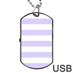 Horizontal Stripes - White and Pale Lavender Violet Dog Tag USB Flash (Two Sides)