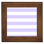 Horizontal Stripes - White and Pale Lavender Violet Framed Tile