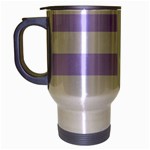 Horizontal Stripes - White and Pale Lavender Violet Travel Mug (Silver Gray)