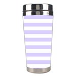 Horizontal Stripes - White and Pale Lavender Violet Stainless Steel Travel Tumbler
