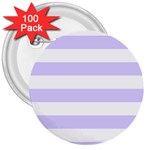 Horizontal Stripes - White and Pale Lavender Violet 3  Button (100 pack)