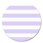 Horizontal Stripes - White and Pale Lavender Violet Magnet 5  (Round)