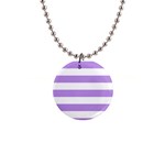 Horizontal Stripes - White and Bright Lavender Violet 1  Button Necklace