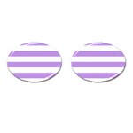 Horizontal Stripes - White and Bright Lavender Violet Cufflinks (Oval)