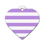 Horizontal Stripes - White and Bright Lavender Violet Dog Tag Heart (One Side)