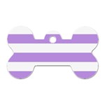 Horizontal Stripes - White and Bright Lavender Violet Dog Tag Bone (One Side)