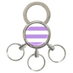 Horizontal Stripes - White and Bright Lavender Violet 3-Ring Key Chain