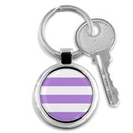 Horizontal Stripes - White and Bright Lavender Violet Key Chain (Round)