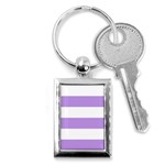 Horizontal Stripes - White and Bright Lavender Violet Key Chain (Rectangle)