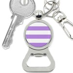Horizontal Stripes - White and Bright Lavender Violet Bottle Opener Key Chain