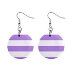 Horizontal Stripes - White and Bright Lavender Violet 1  Button Earrings