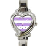 Horizontal Stripes - White and Bright Lavender Violet Heart Italian Charm Watch