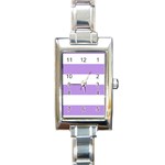 Horizontal Stripes - White and Bright Lavender Violet Rectangle Italian Charm Watch