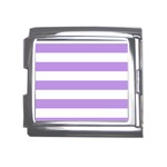 Horizontal Stripes - White and Bright Lavender Violet Mega Link Italian Charm (18mm)