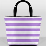 Horizontal Stripes - White and Bright Lavender Violet Bucket Bag