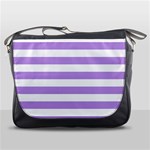 Horizontal Stripes - White and Bright Lavender Violet Messenger Bag