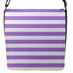 Horizontal Stripes - White and Bright Lavender Violet Flap Closure Messenger Bag (S)