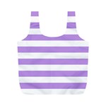 Horizontal Stripes - White and Bright Lavender Violet Full Print Recycle Bag (M)