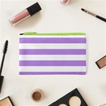 Horizontal Stripes - White and Bright Lavender Violet Canvas Cosmetic Bag (XS)