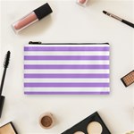 Horizontal Stripes - White and Bright Lavender Violet Cosmetic Bag (S)