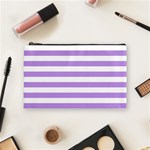 Horizontal Stripes - White and Bright Lavender Violet Cosmetic Bag (M)