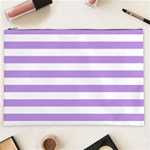 Horizontal Stripes - White and Bright Lavender Violet Cosmetic Bag (XXL)