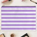 Horizontal Stripes - White and Bright Lavender Violet Cosmetic Bag (XXXL)