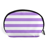 Horizontal Stripes - White and Bright Lavender Violet Accessory Pouch (Large)