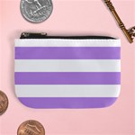 Horizontal Stripes - White and Bright Lavender Violet Mini Coin Purse